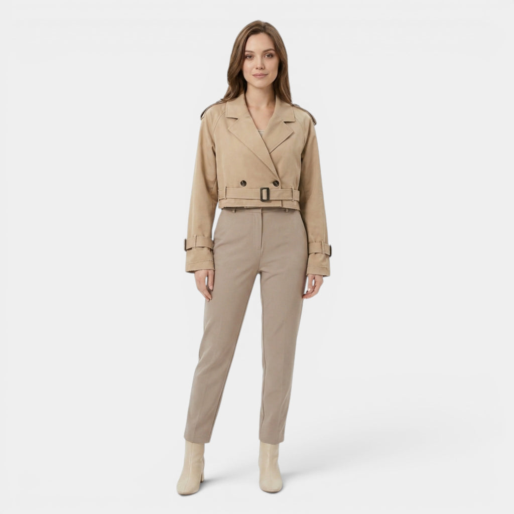 Armaxio | Women’s Trench Jacket Cotton Blend Belted Classic Streetwear Coat
