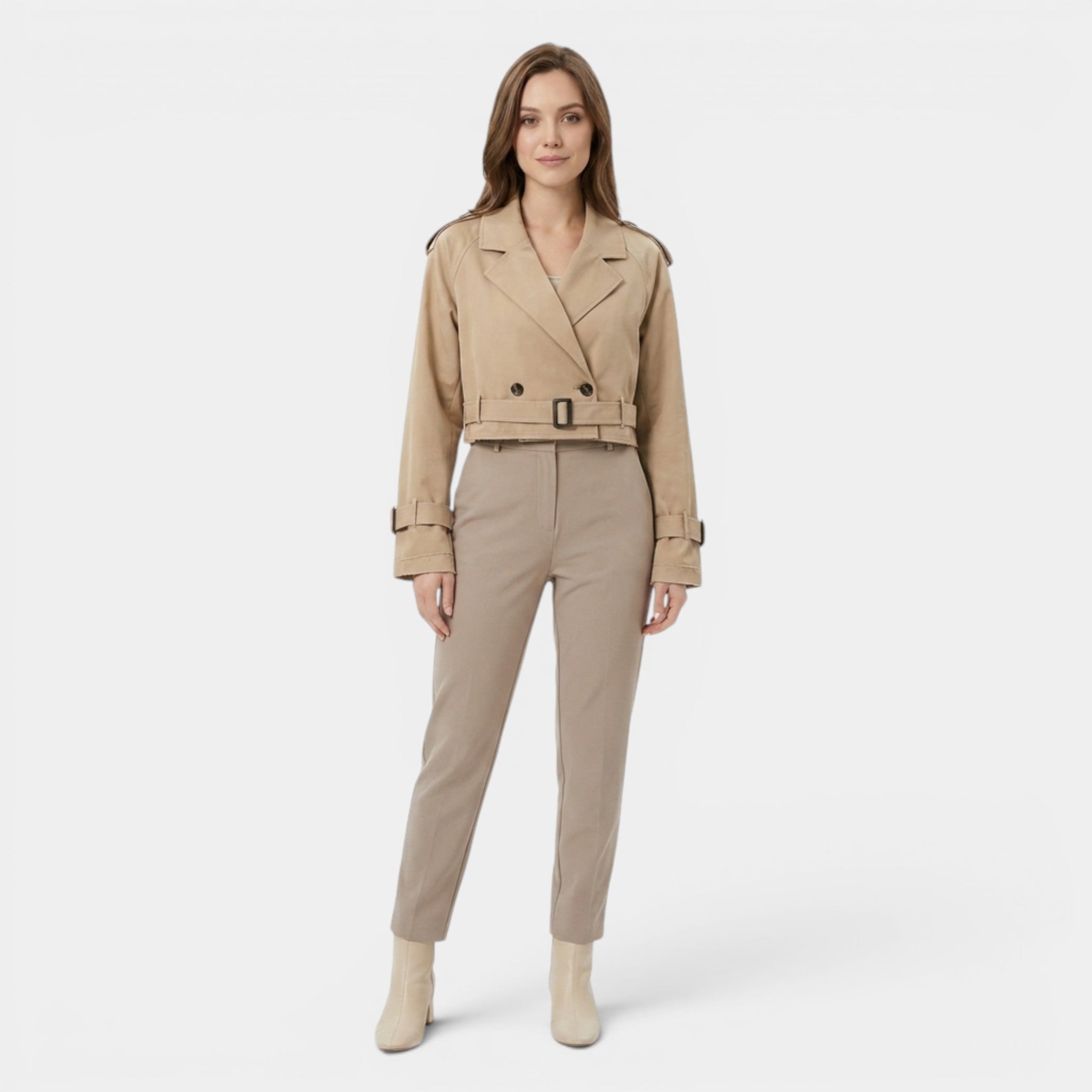 Armaxio | Women’s Trench Jacket Cotton Blend Belted Classic Streetwear Coat