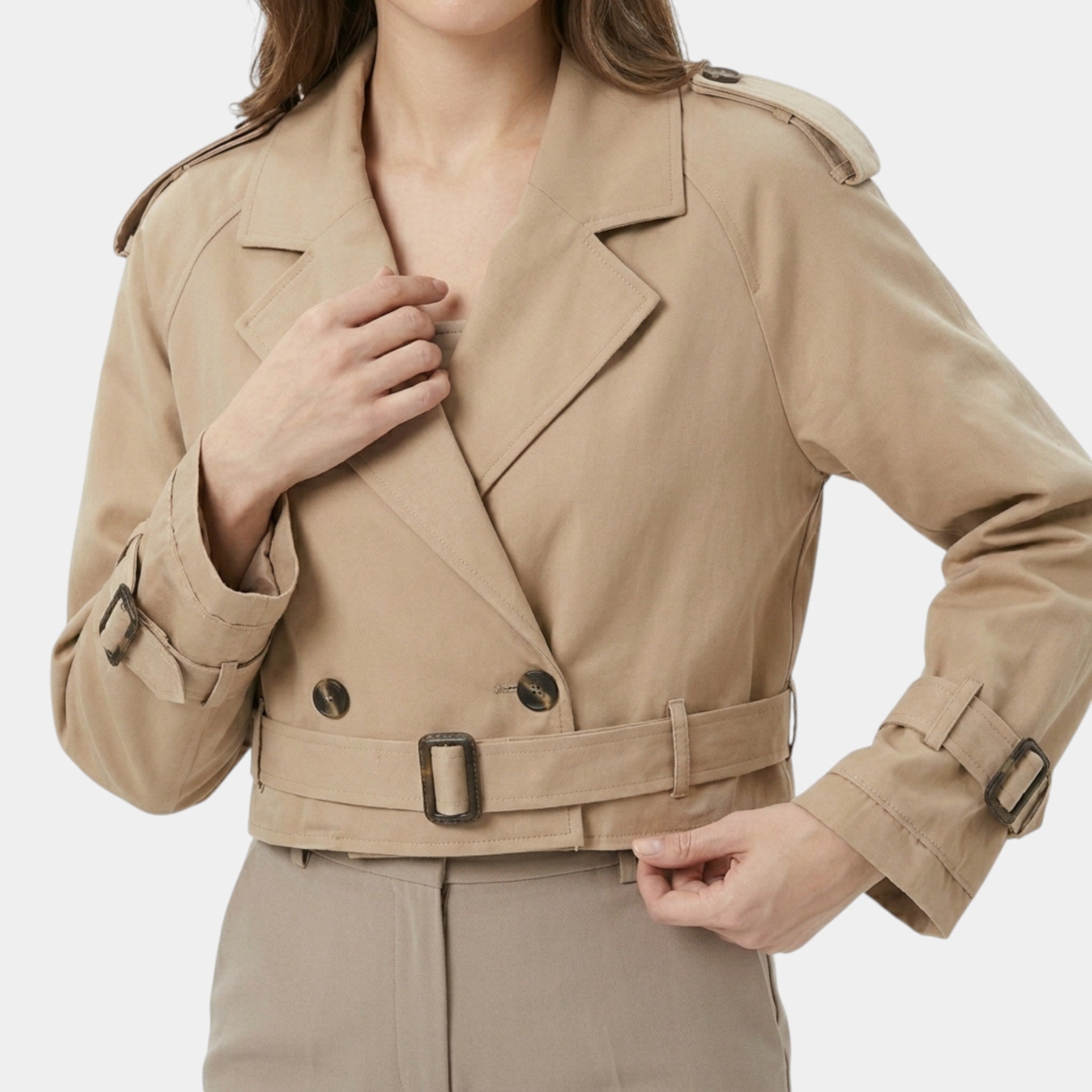 Armaxio | Women’s Trench Jacket Cotton Blend Belted Classic Streetwear Coat