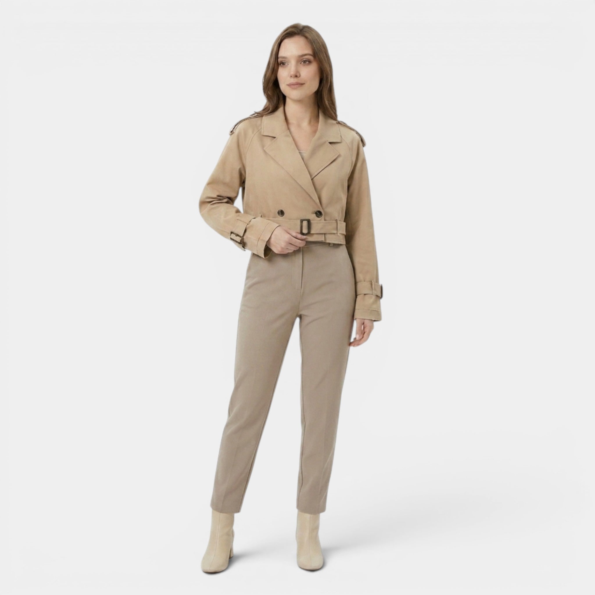 Armaxio | Women’s Trench Jacket Cotton Blend Belted Classic Streetwear Coat