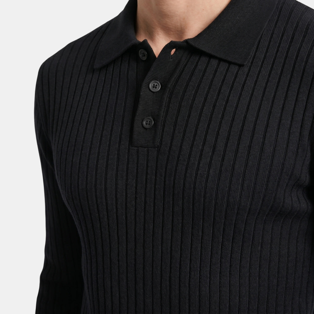 Armaxio | Men's Ribbed Long Sleeve Polo Shirt with Button Collar