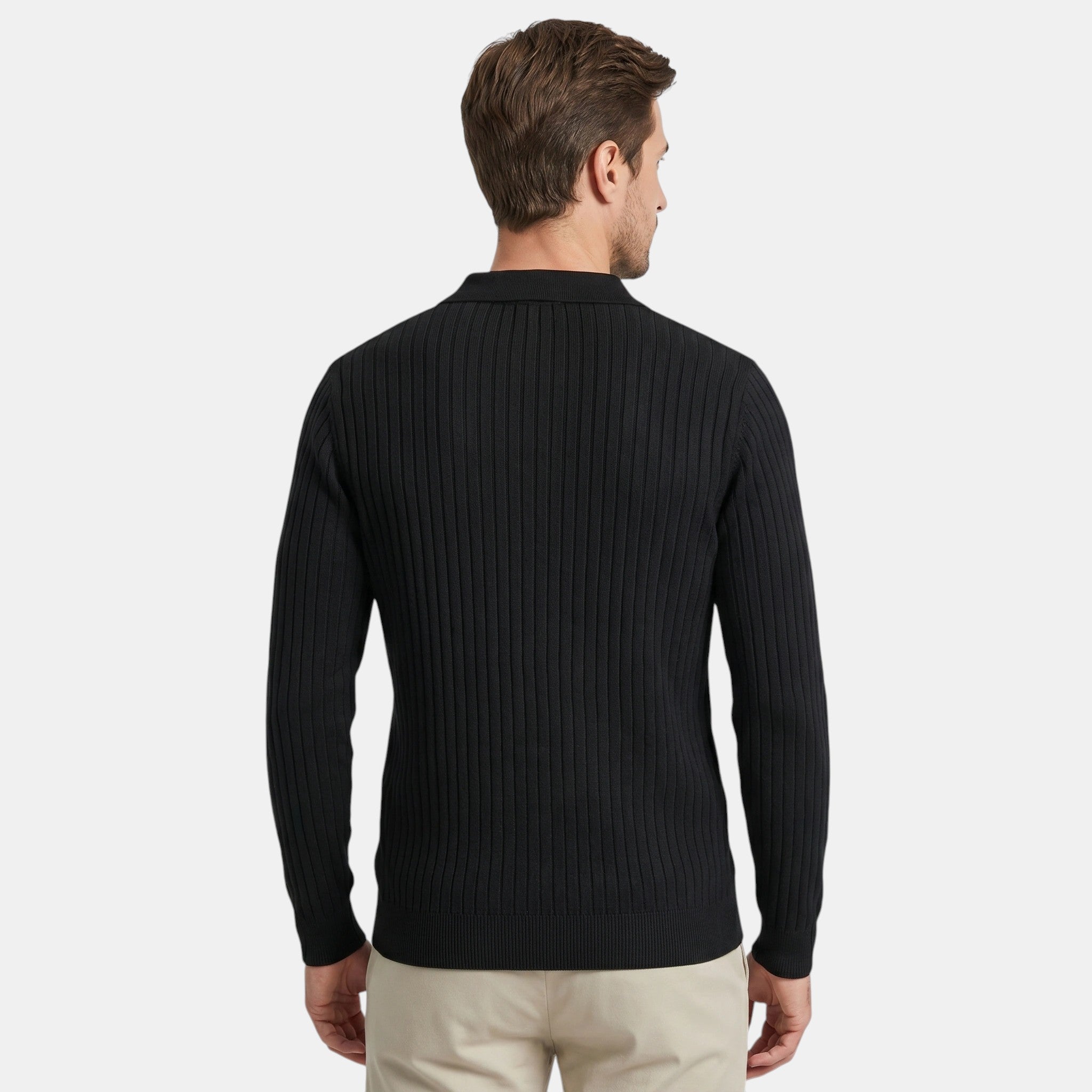Armaxio | Men's Ribbed Long Sleeve Polo Shirt with Button Collar