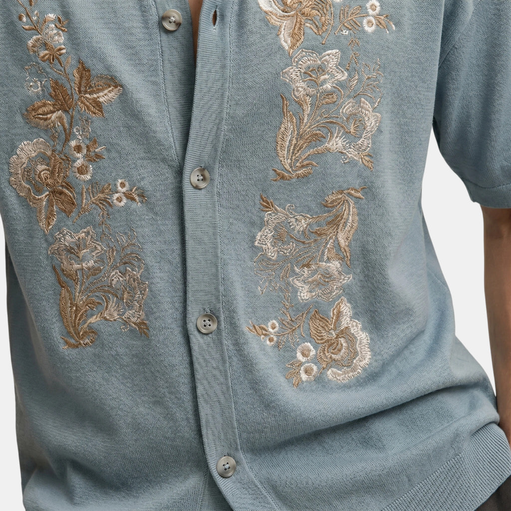 Armaxio | Men's Floral Embroidered Knit Polo Cardigan
