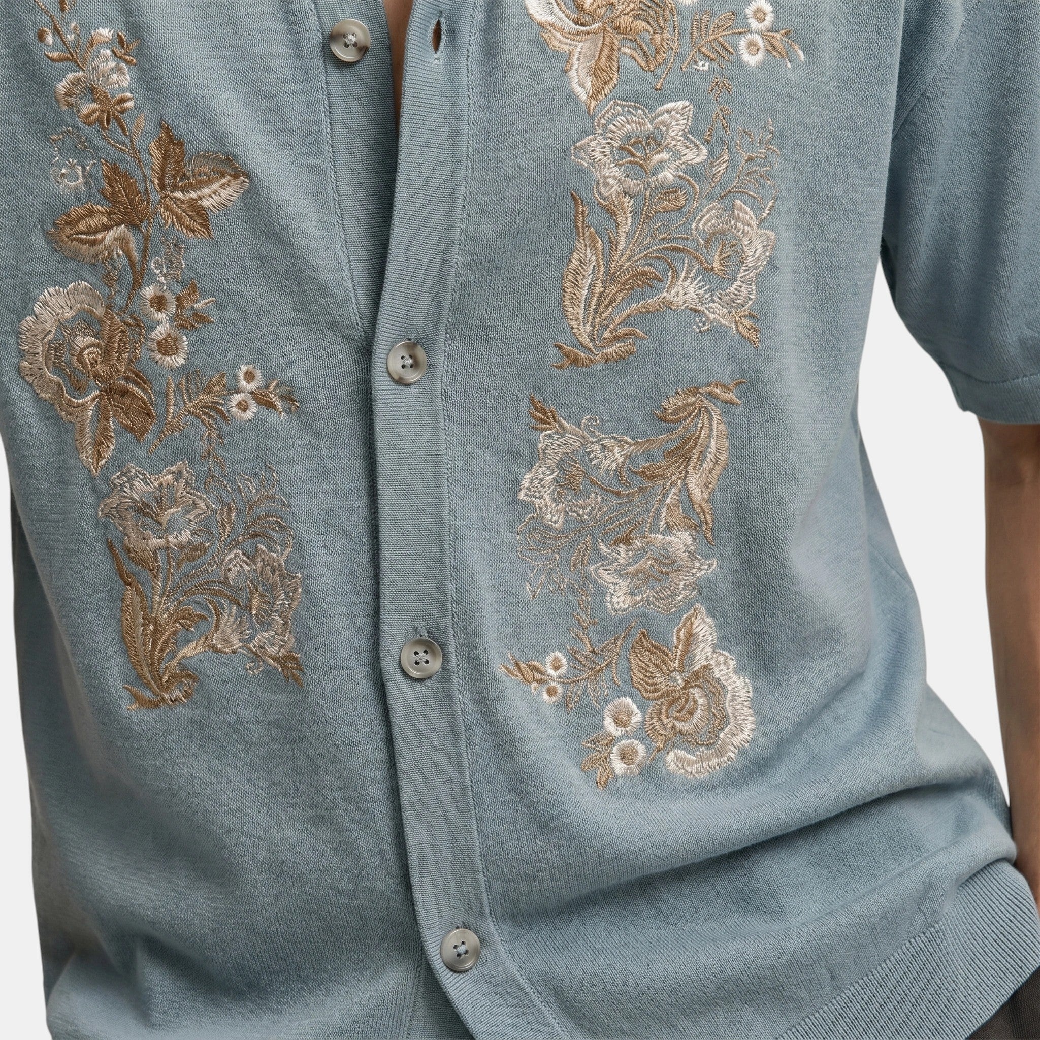 Armaxio | Men's Floral Embroidered Knit Polo Cardigan