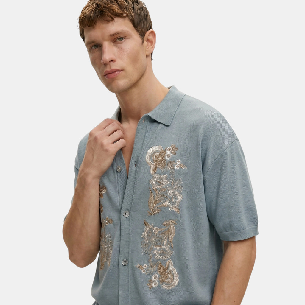 Armaxio | Men's Floral Embroidered Knit Polo Cardigan