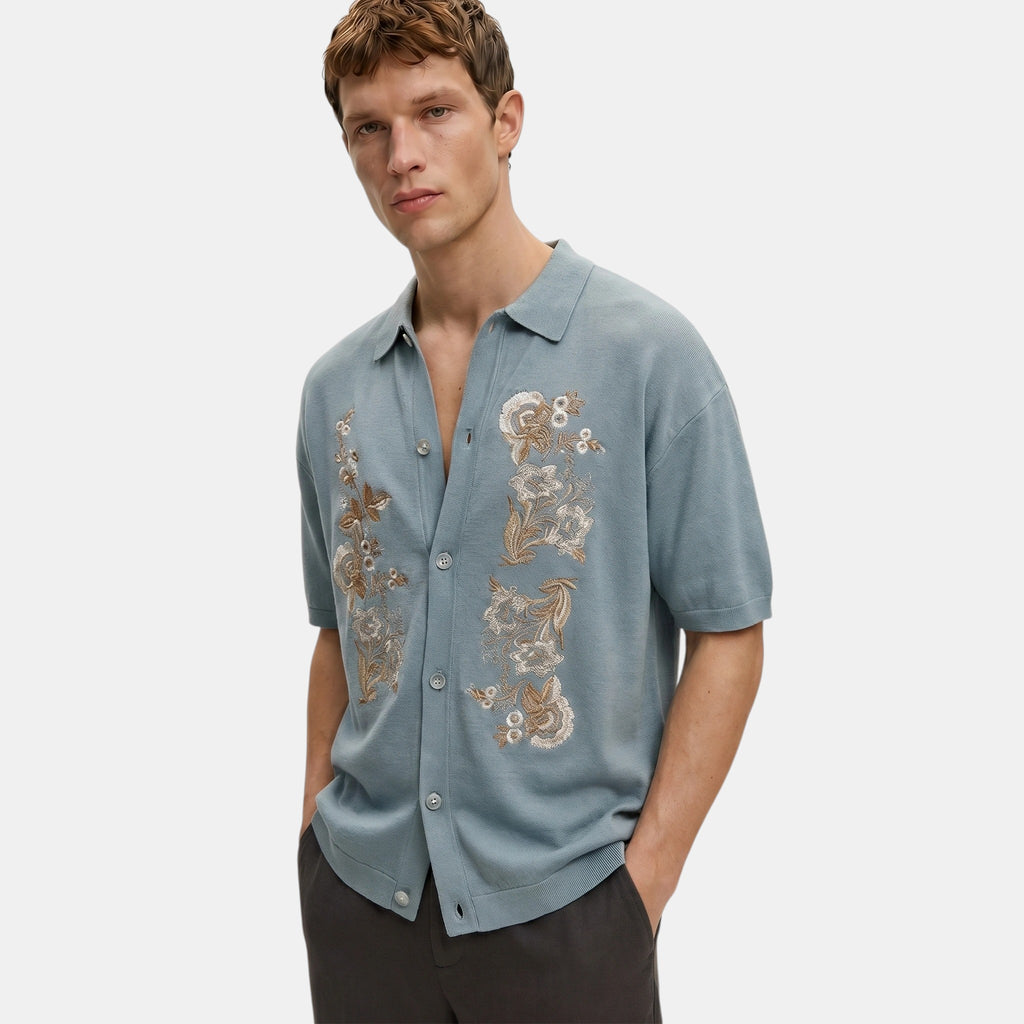 Armaxio | Men's Floral Embroidered Knit Polo Cardigan