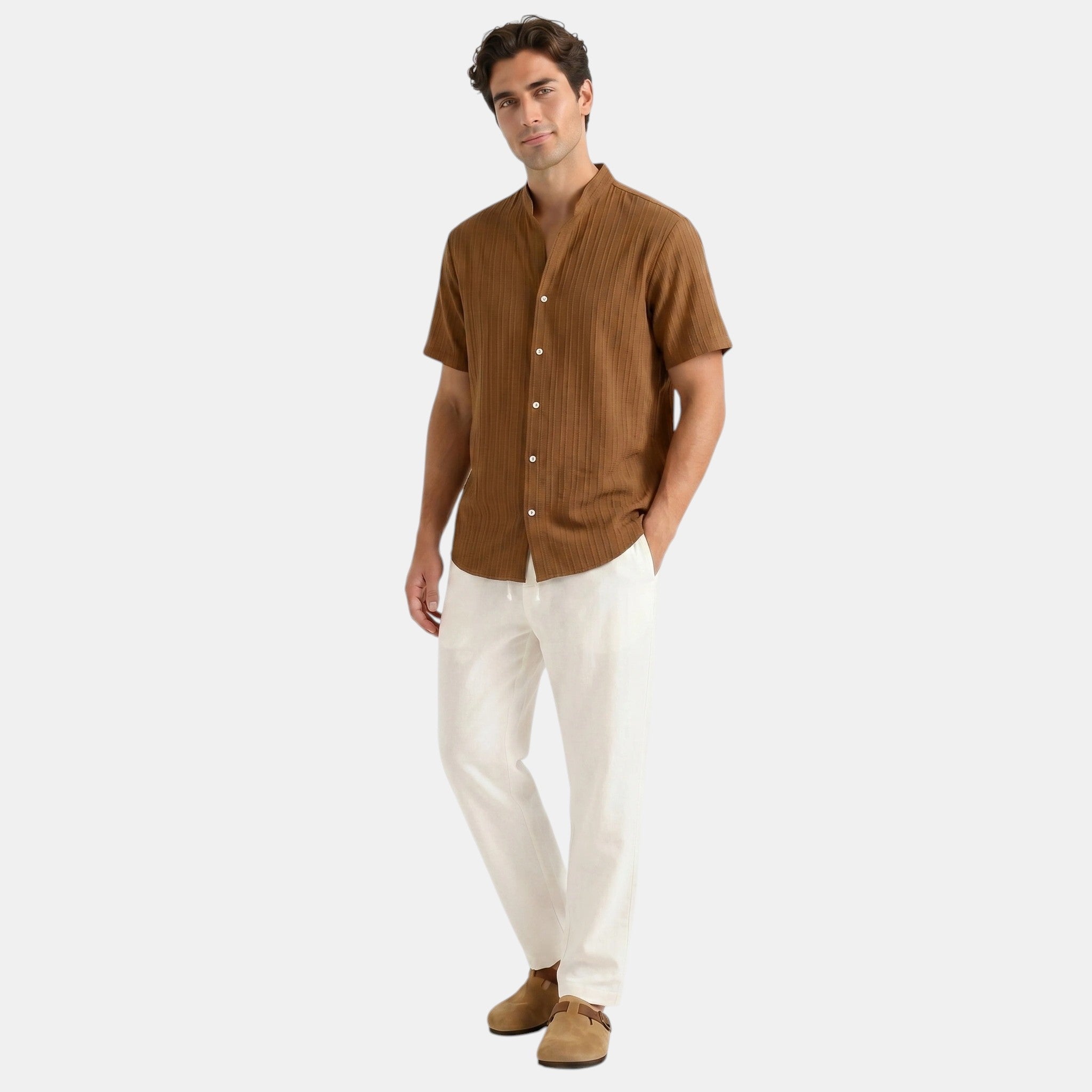 Armaxio | Men's Grandad Collar Shirt and Trousers Set