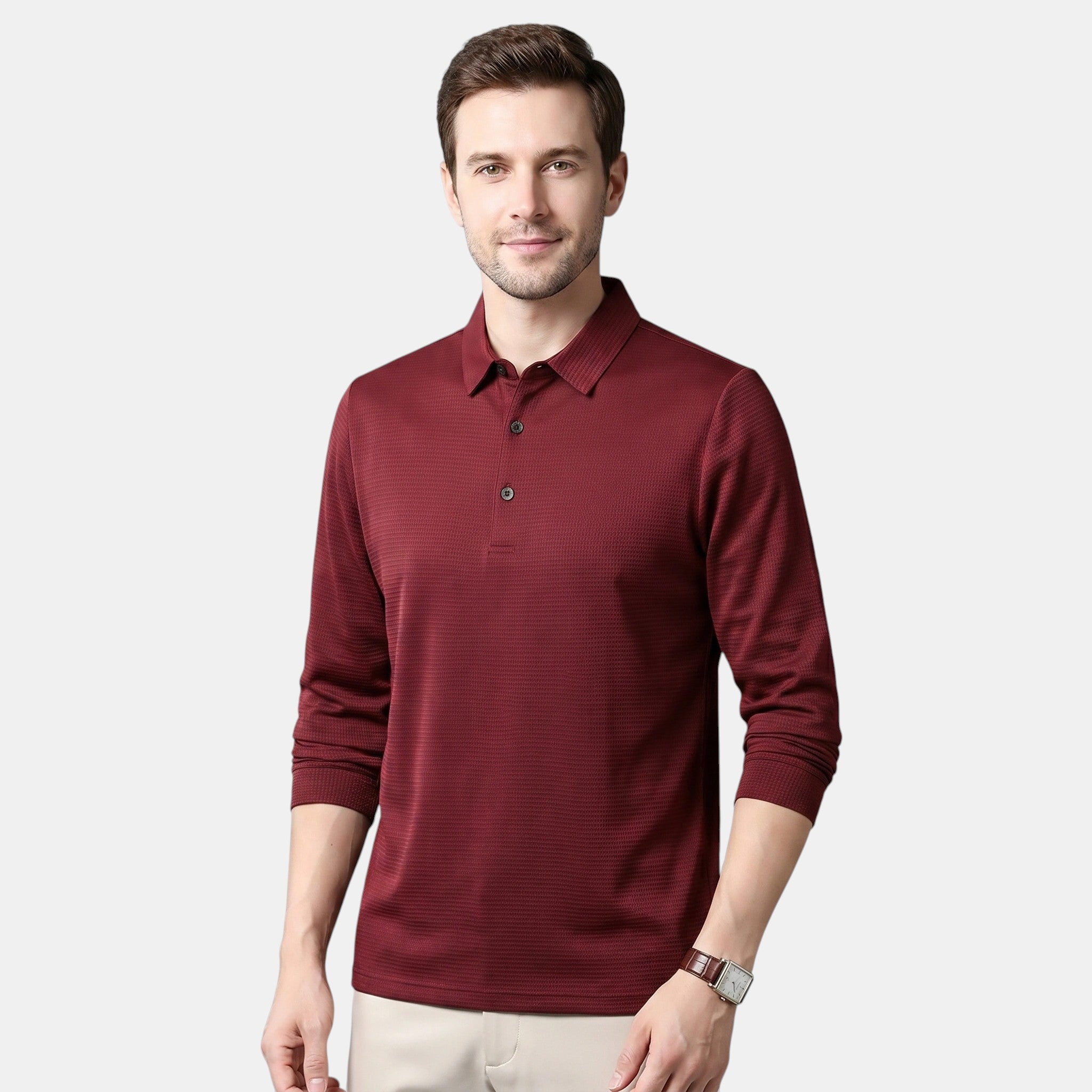 Armaxio | Men's Long Sleeve Knit Polo Shirt Casual Fit