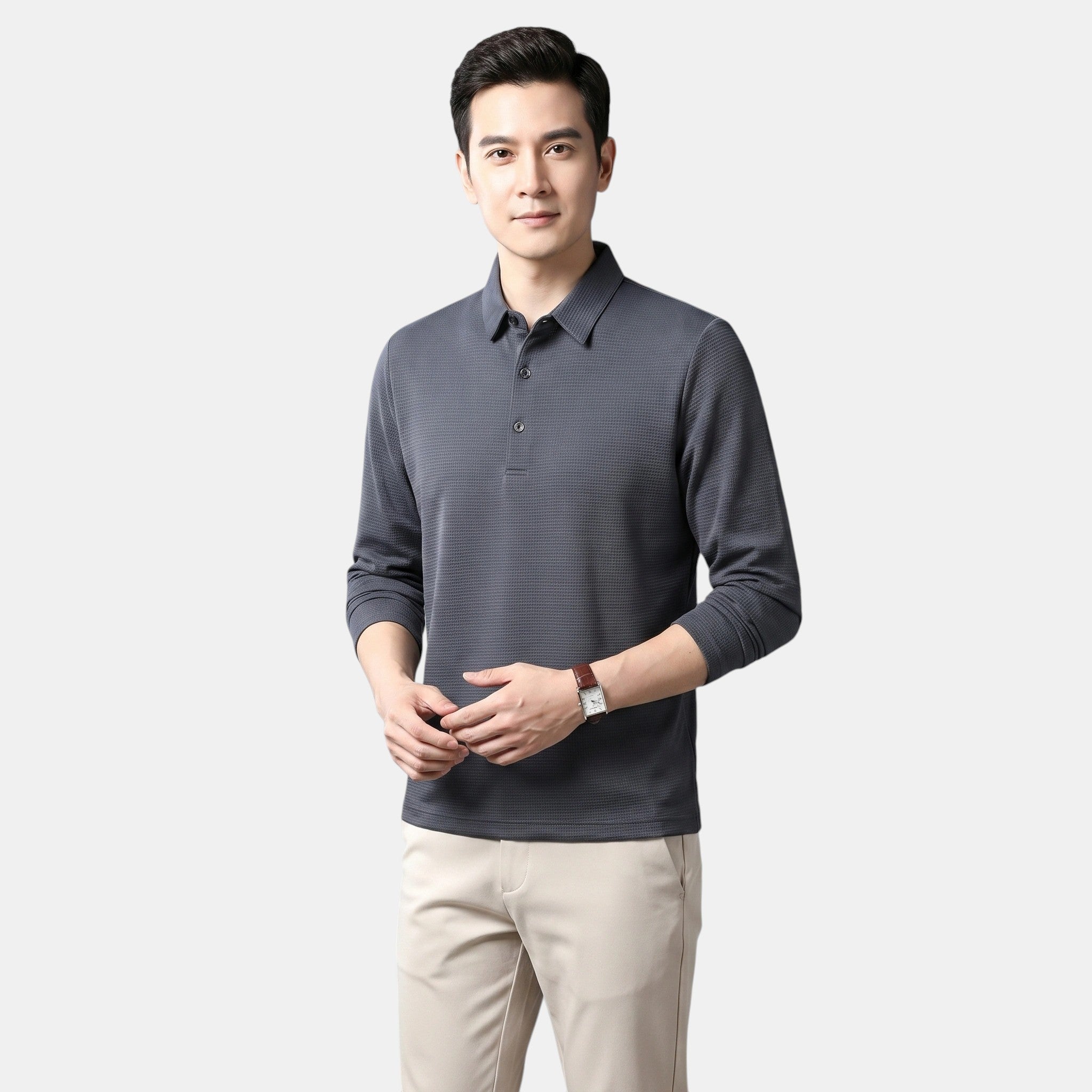 Armaxio | Men's Long Sleeve Knit Polo Shirt Casual Fit