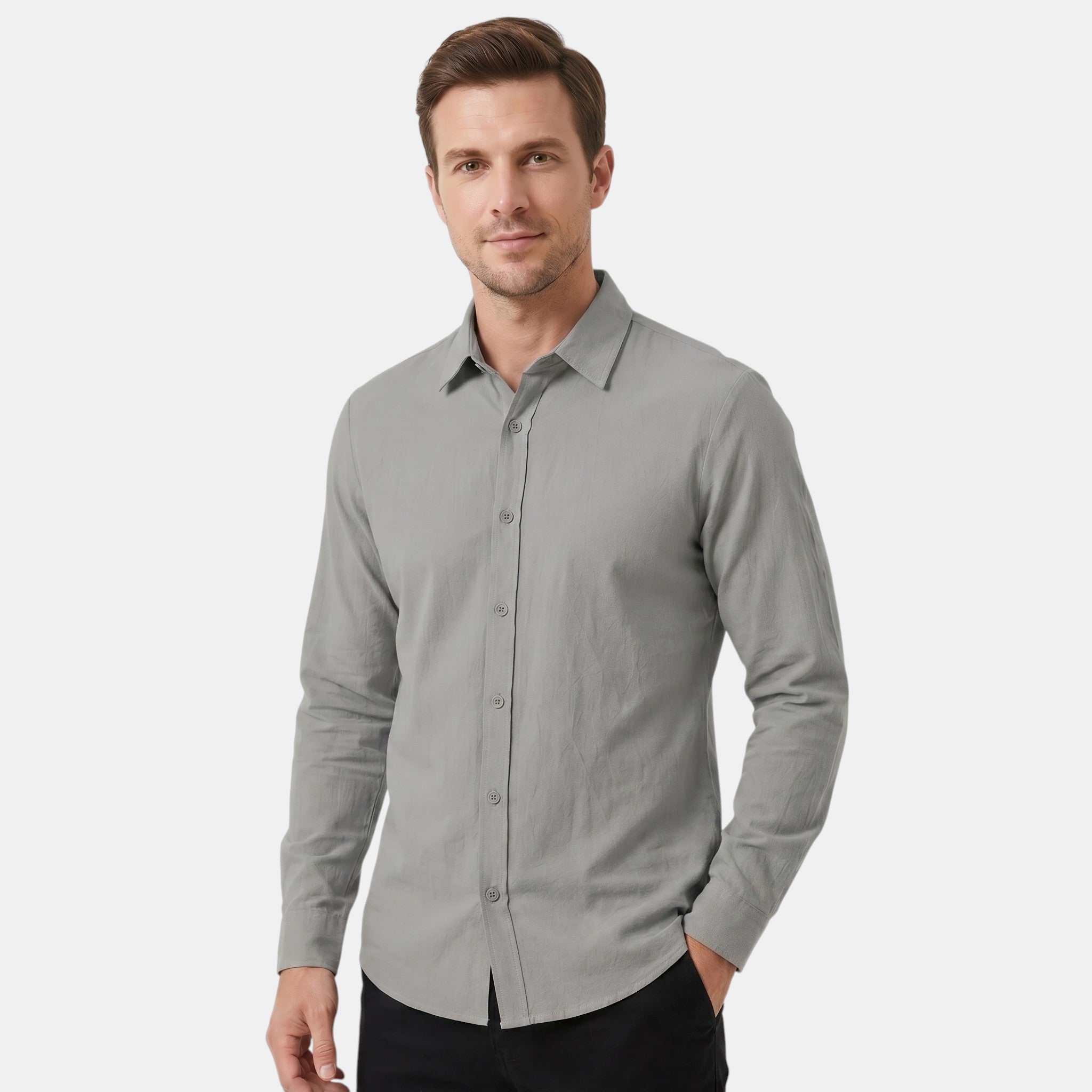 Armaxio | Men's Long Sleeve Single Breasted Stand Collar Shirt