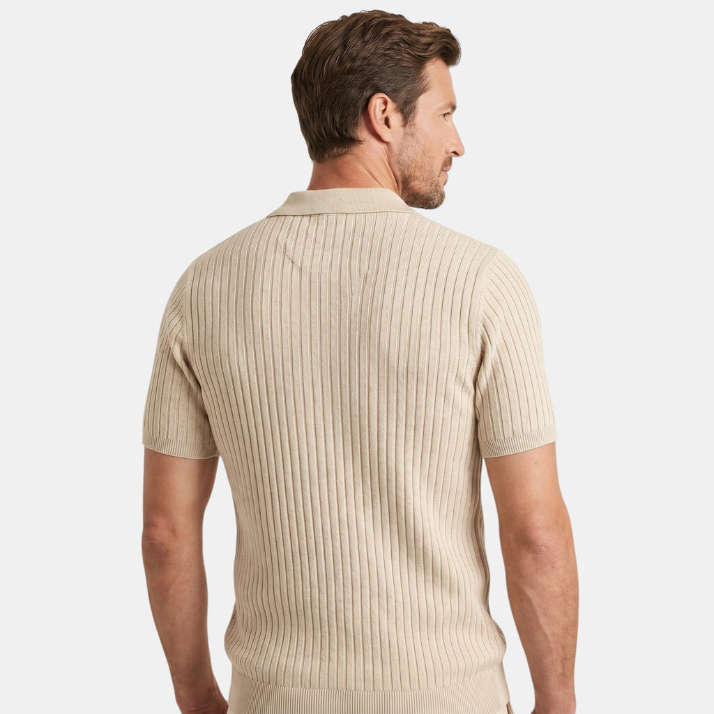 Armaxio | Men's Ribbed Polo Shirt with V-Neck Collar