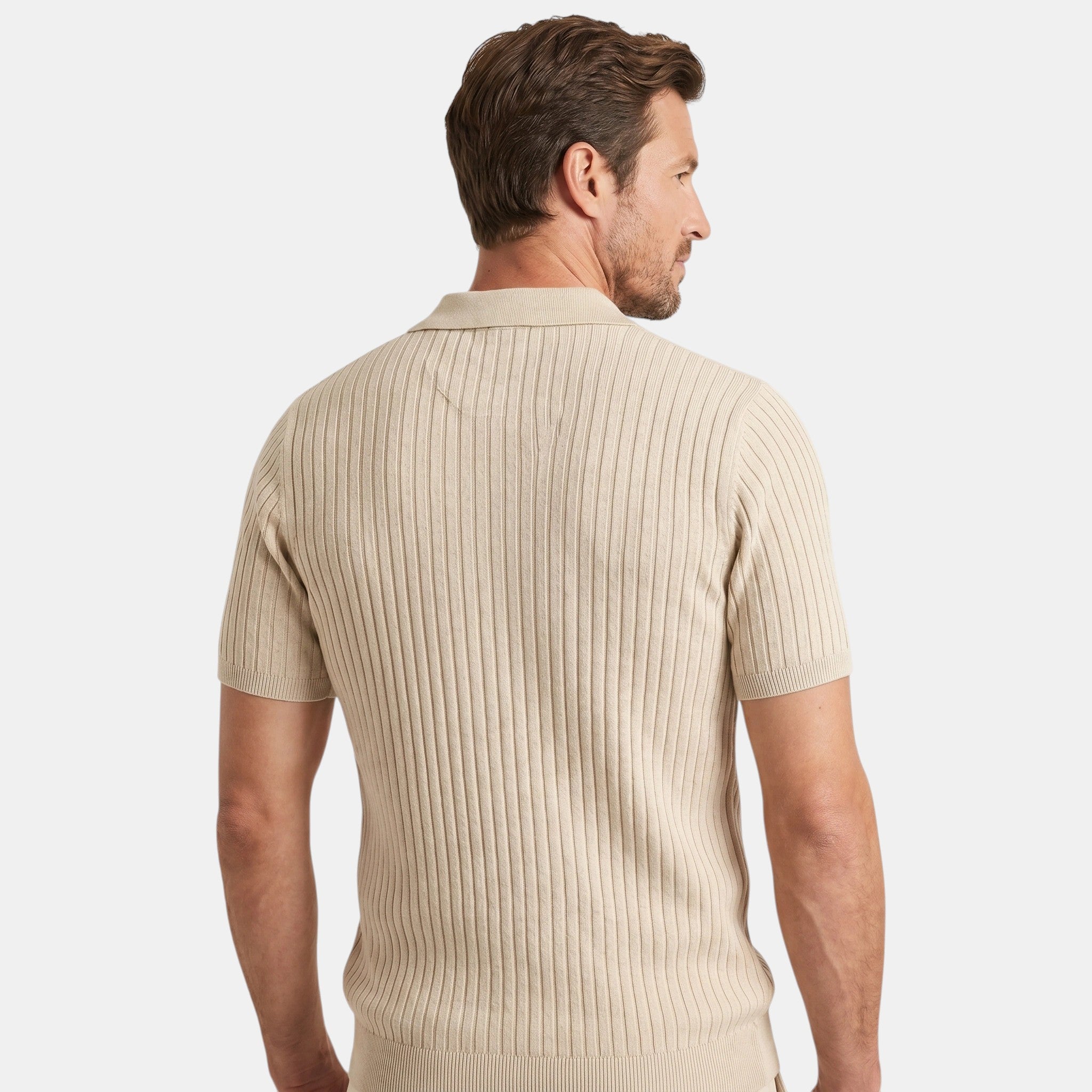 Armaxio | Men's Ribbed Polo Shirt with V-Neck Collar