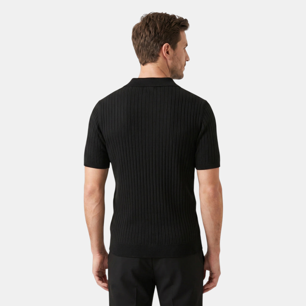 Armaxio | Men's Ribbed Polo Shirt with V-Neck Collar