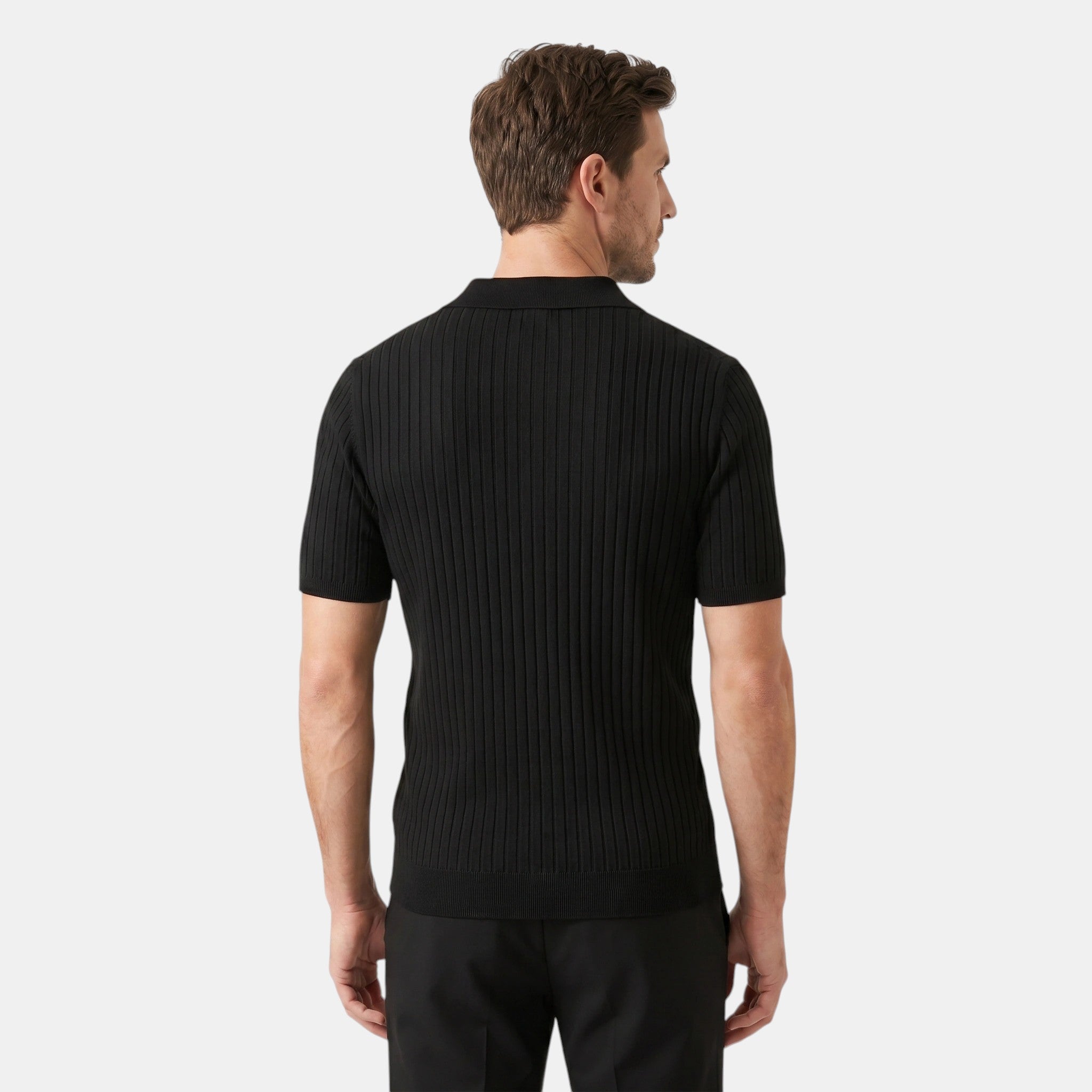Armaxio | Men's Ribbed Polo Shirt with V-Neck Collar