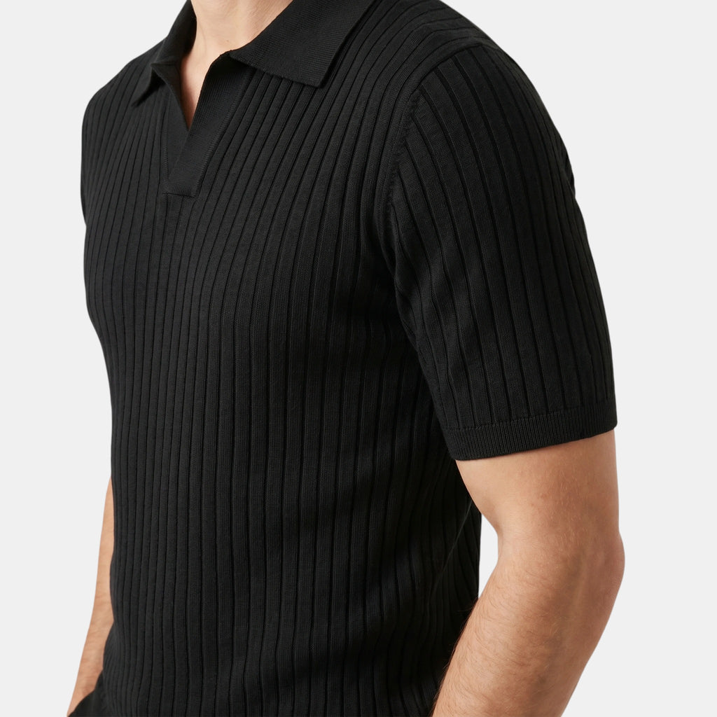 Armaxio | Men's Ribbed Polo Shirt with V-Neck Collar