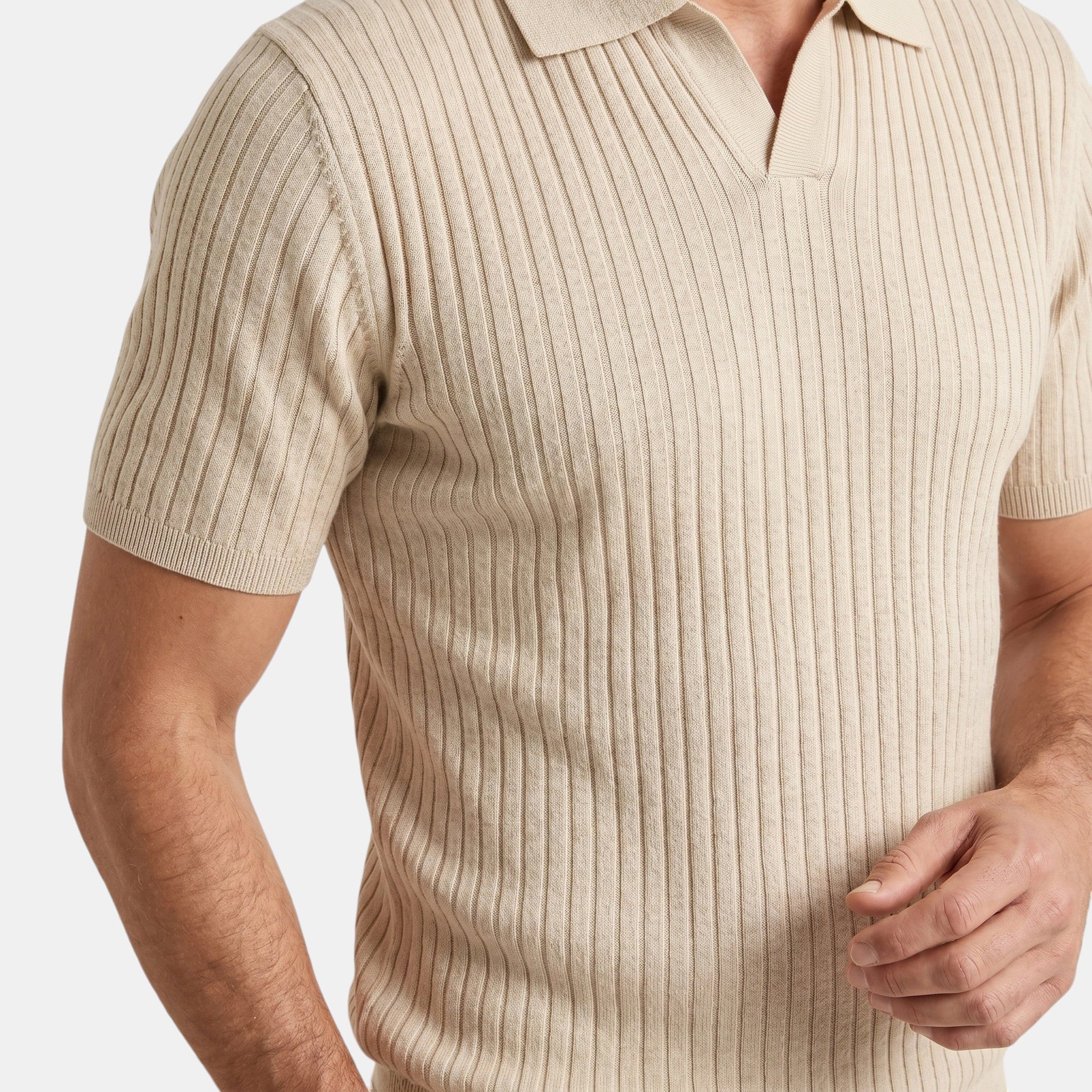 Armaxio | Men's Ribbed Polo Shirt with V-Neck Collar