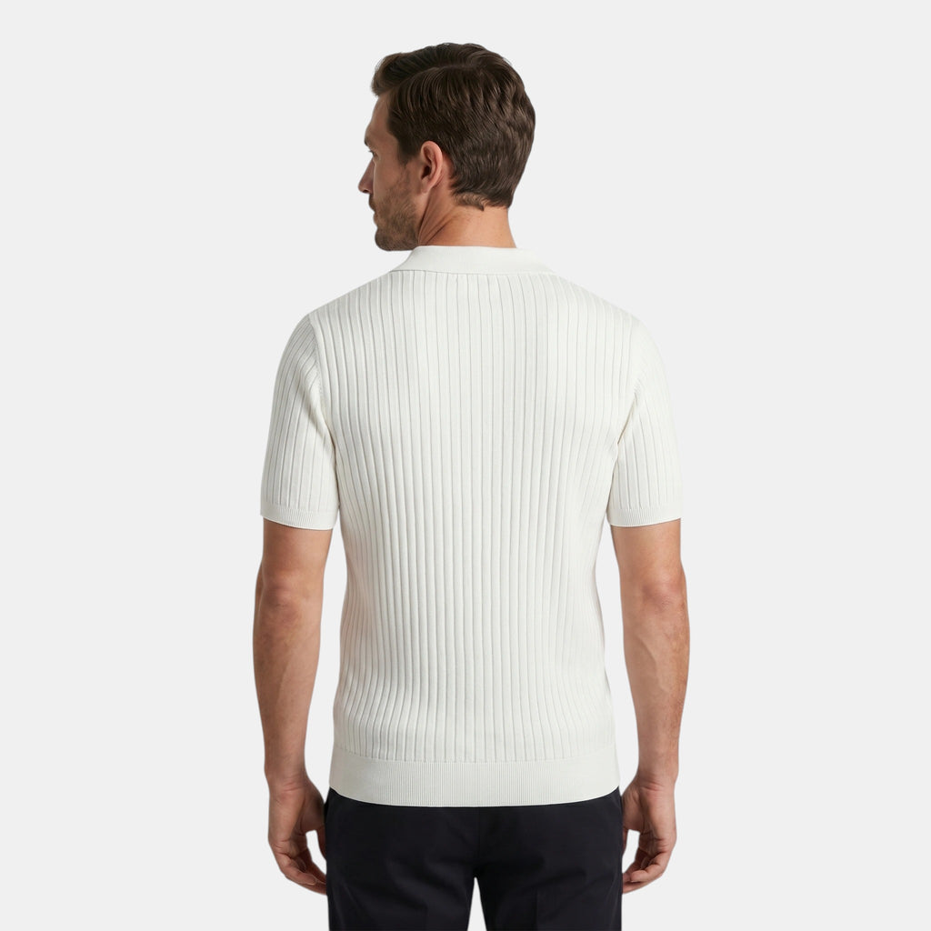 Armaxio | Men's Ribbed Polo Shirt with V-Neck Collar