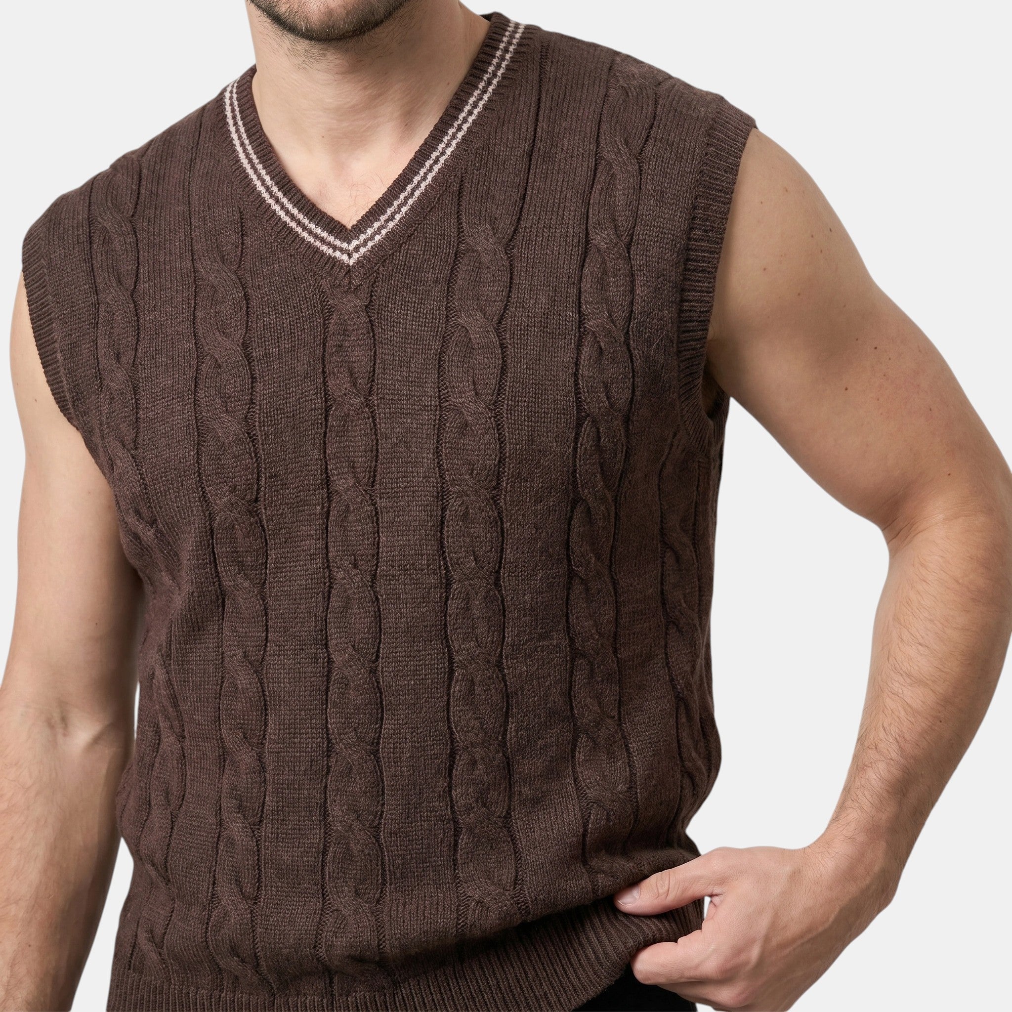 Armaxio | Men's Sleeveless Cable Knit V Neck Pullover Vest