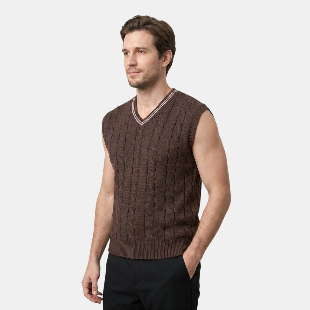 Armaxio | Men's Sleeveless Cable Knit V Neck Pullover Vest