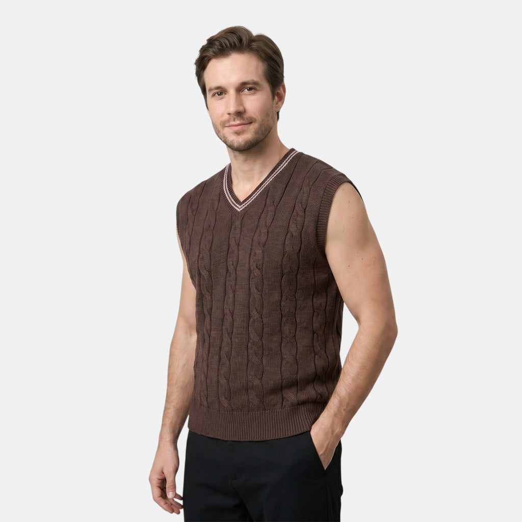 Armaxio | Men's Sleeveless Cable Knit V Neck Pullover Vest