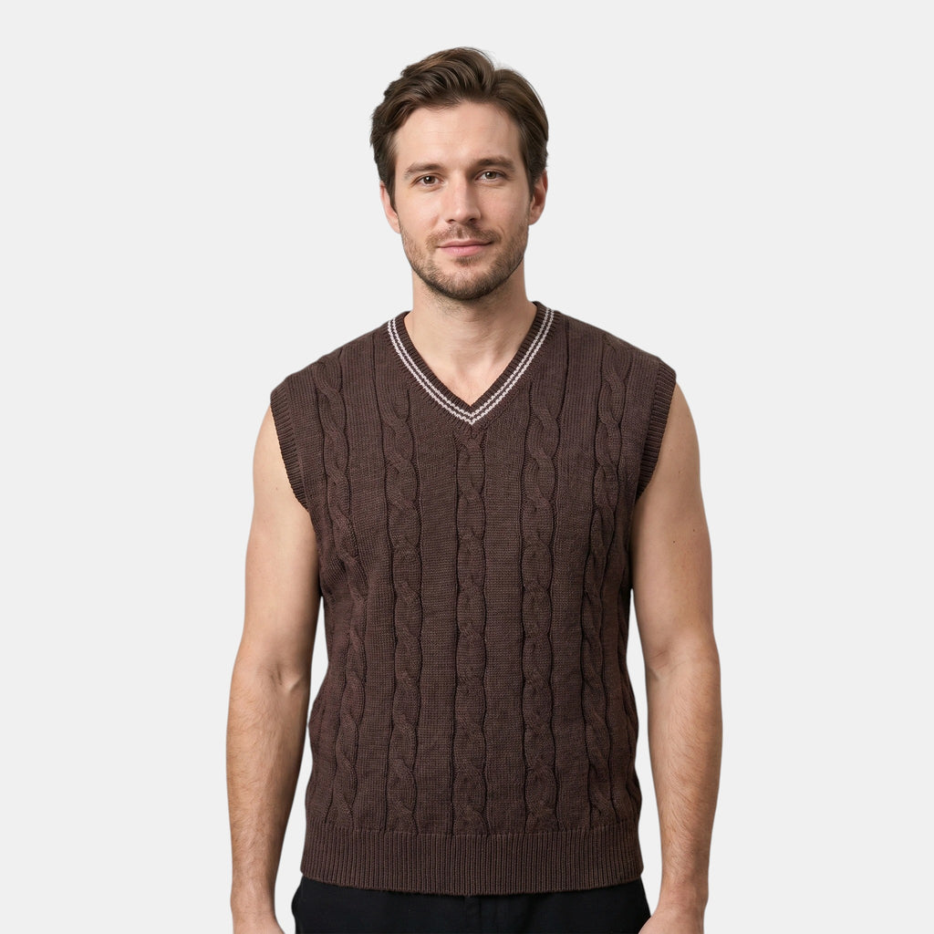 Armaxio | Men's Sleeveless Cable Knit V Neck Pullover Vest