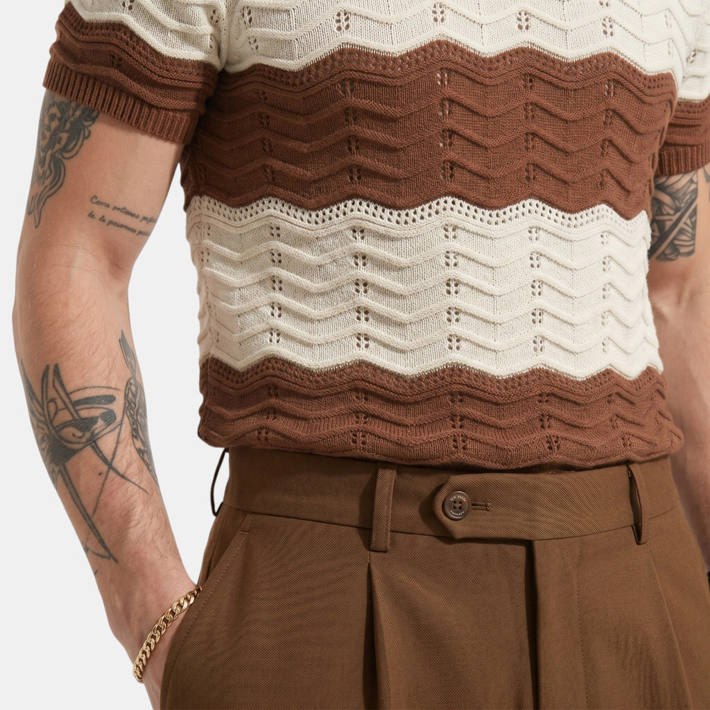 Armaxio | Men's Striped Pointelle Knit Polo Shirt