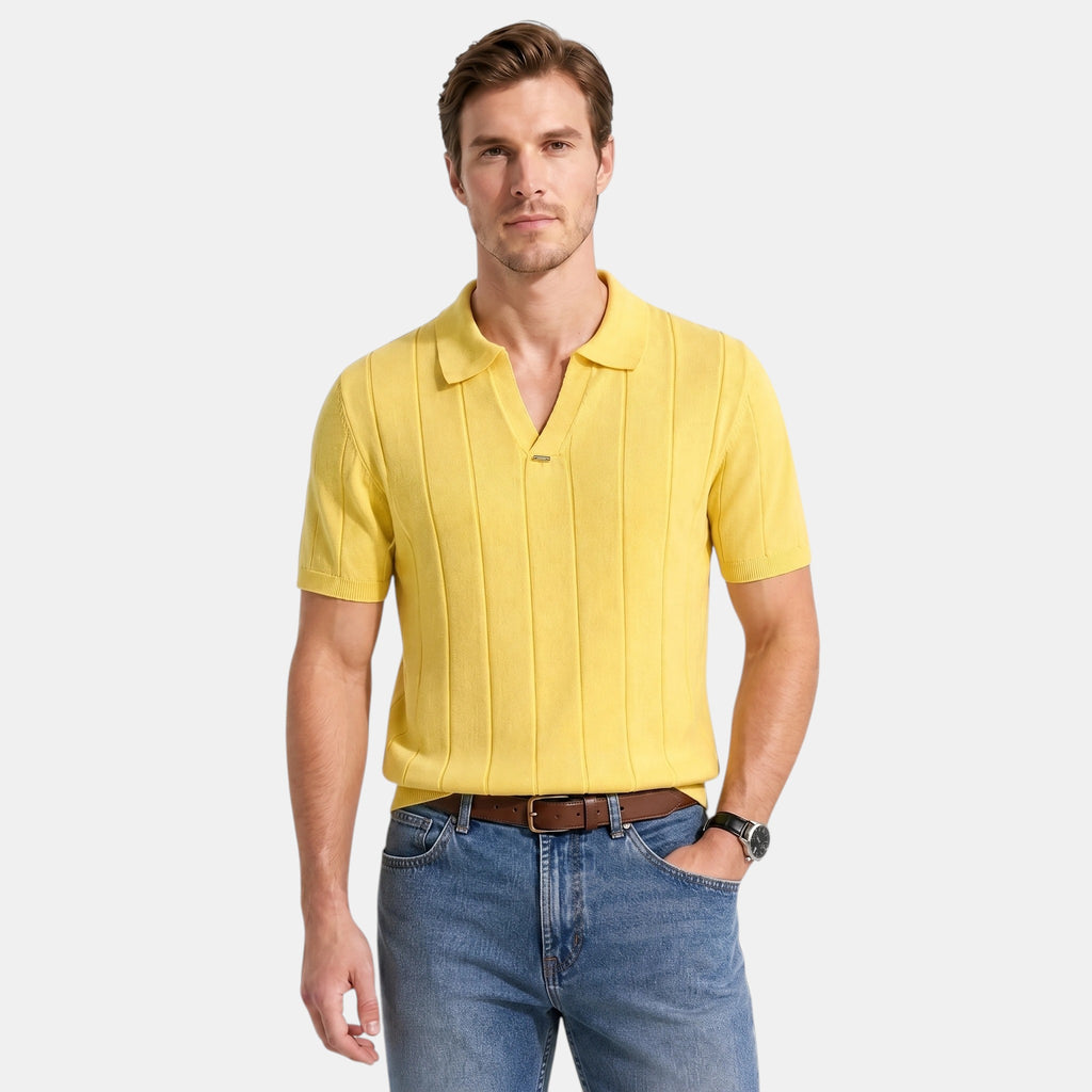 Armaxio | Men's Striped Pointelle Knit Polo Shirt