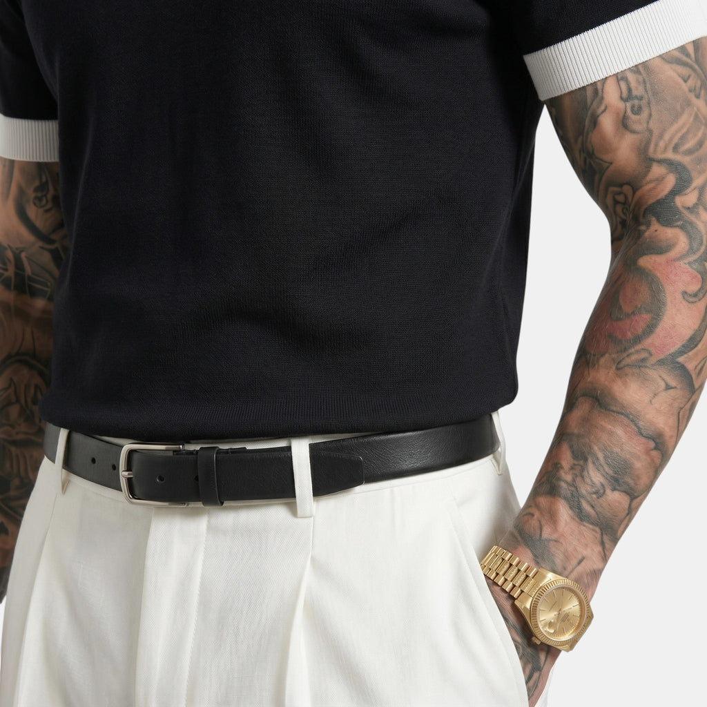 Armaxio | Men's Striped Pointelle Knit Polo Shirt