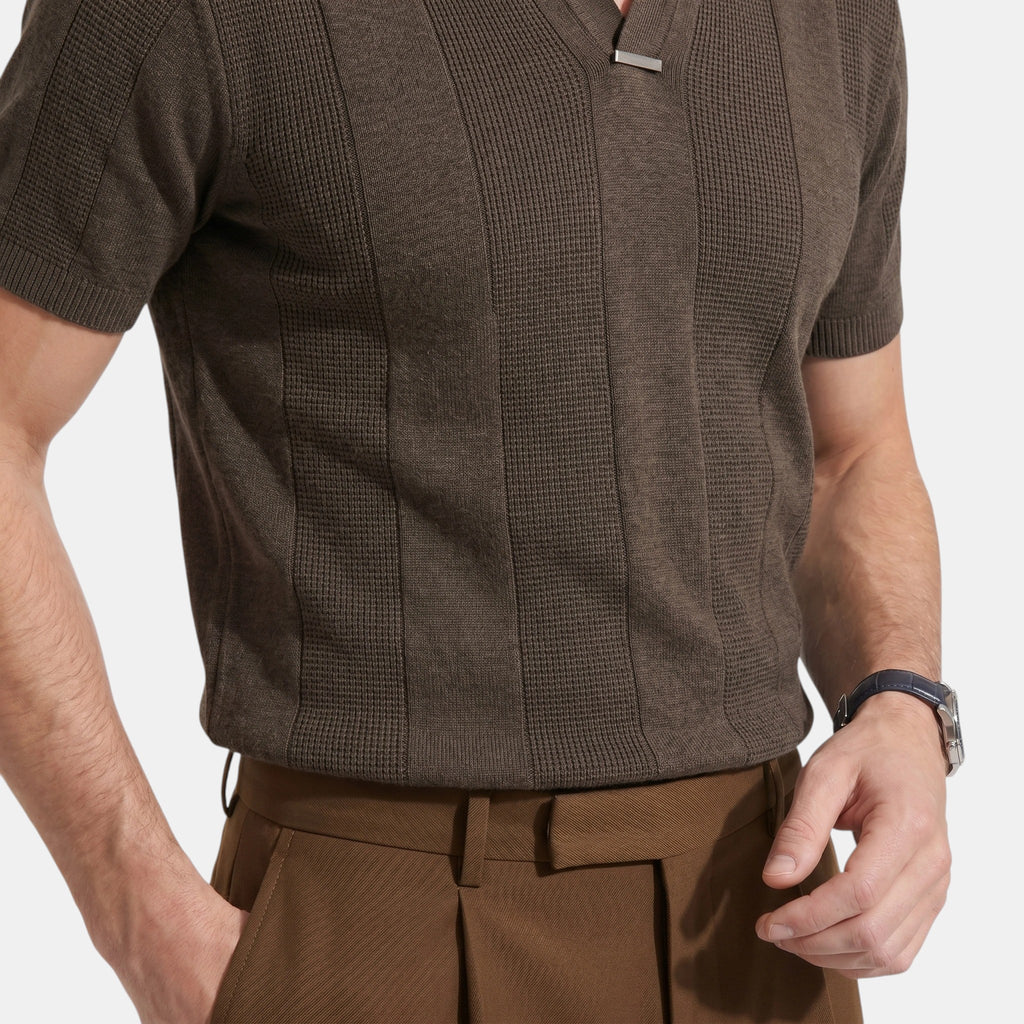 Armaxio | Men's Striped Pointelle Knit Polo Shirt