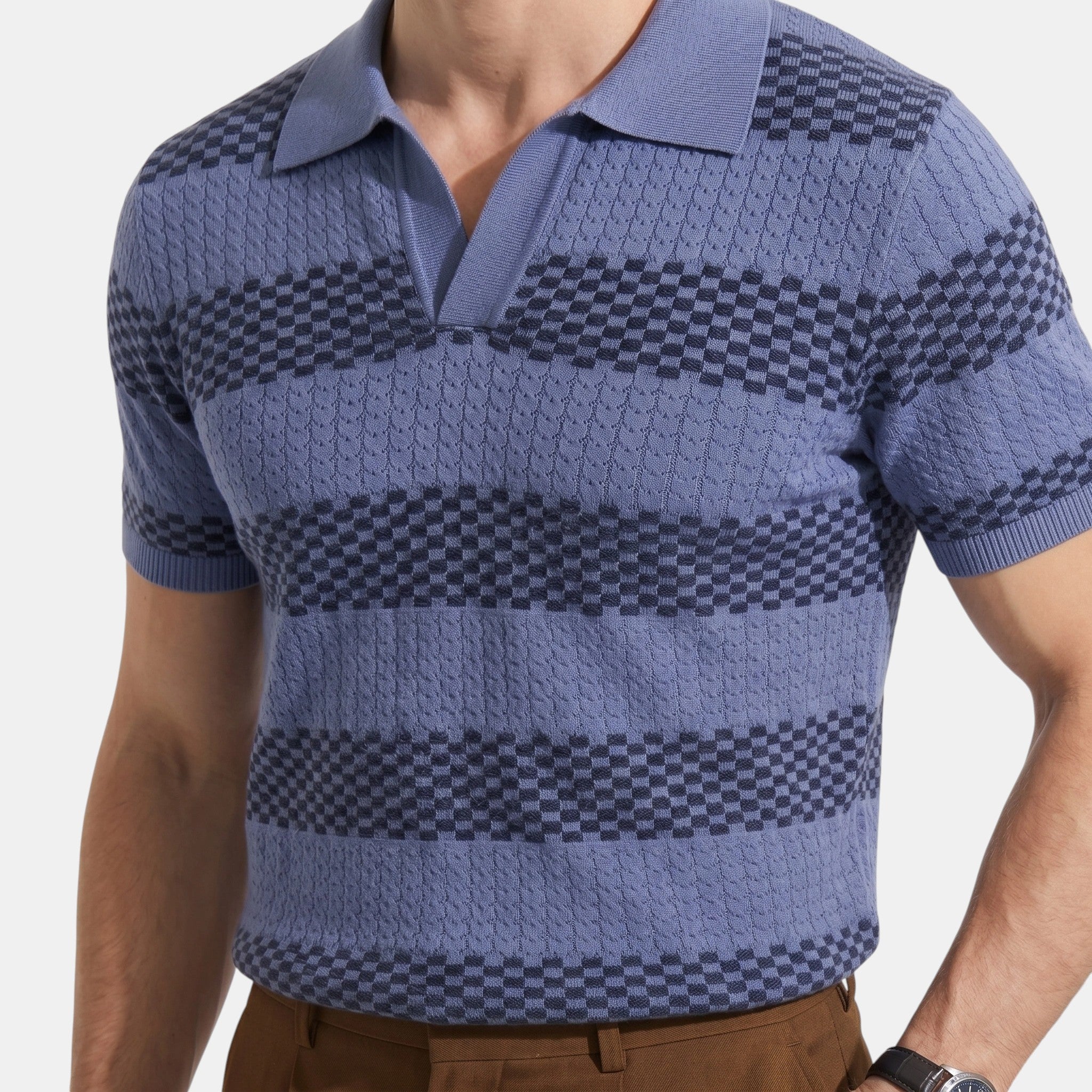 Armaxio | Men's Striped Pointelle Knit Polo Shirt