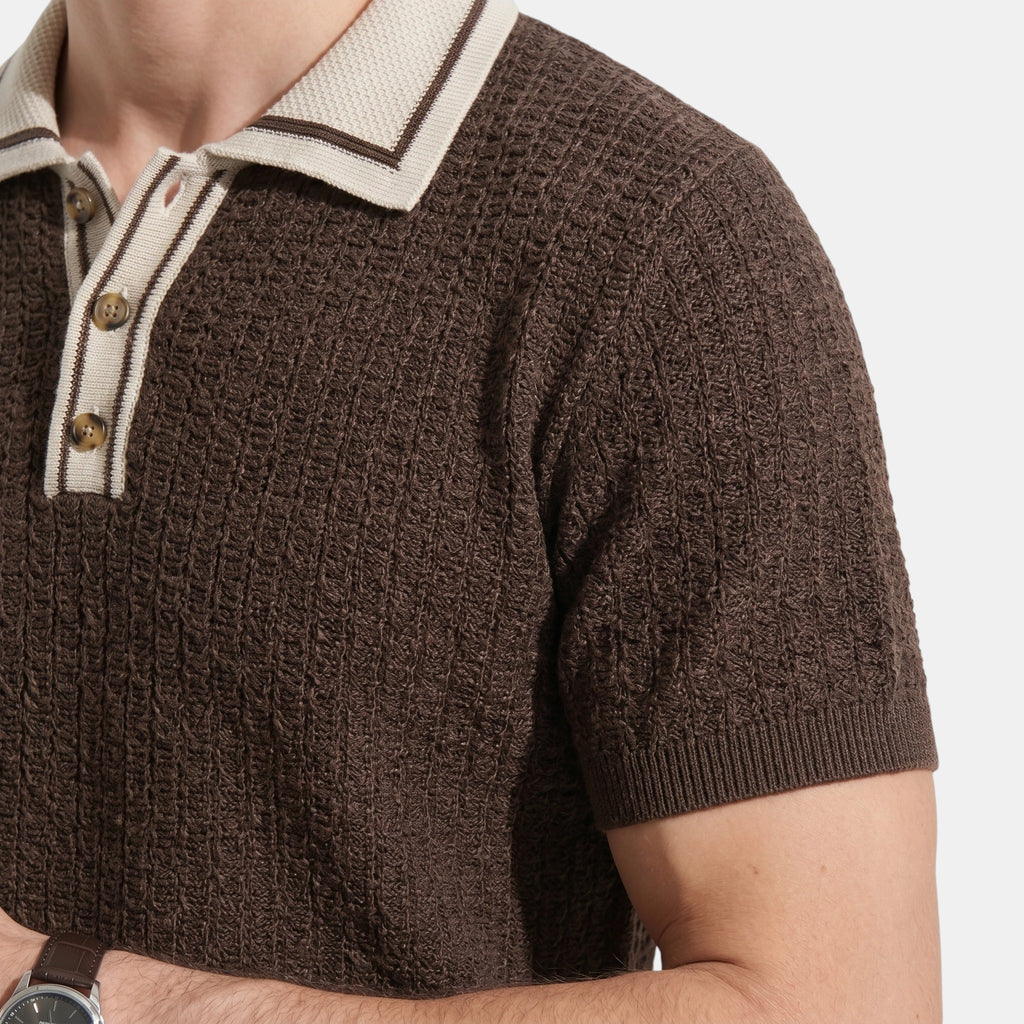 Armaxio | Men's Striped Pointelle Knit Polo Shirt