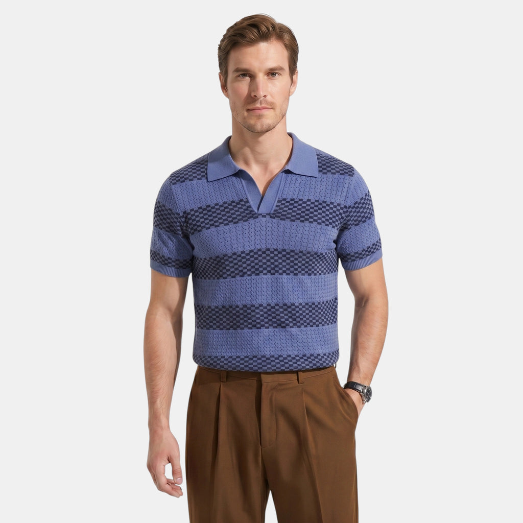 Armaxio | Men's Striped Pointelle Knit Polo Shirt