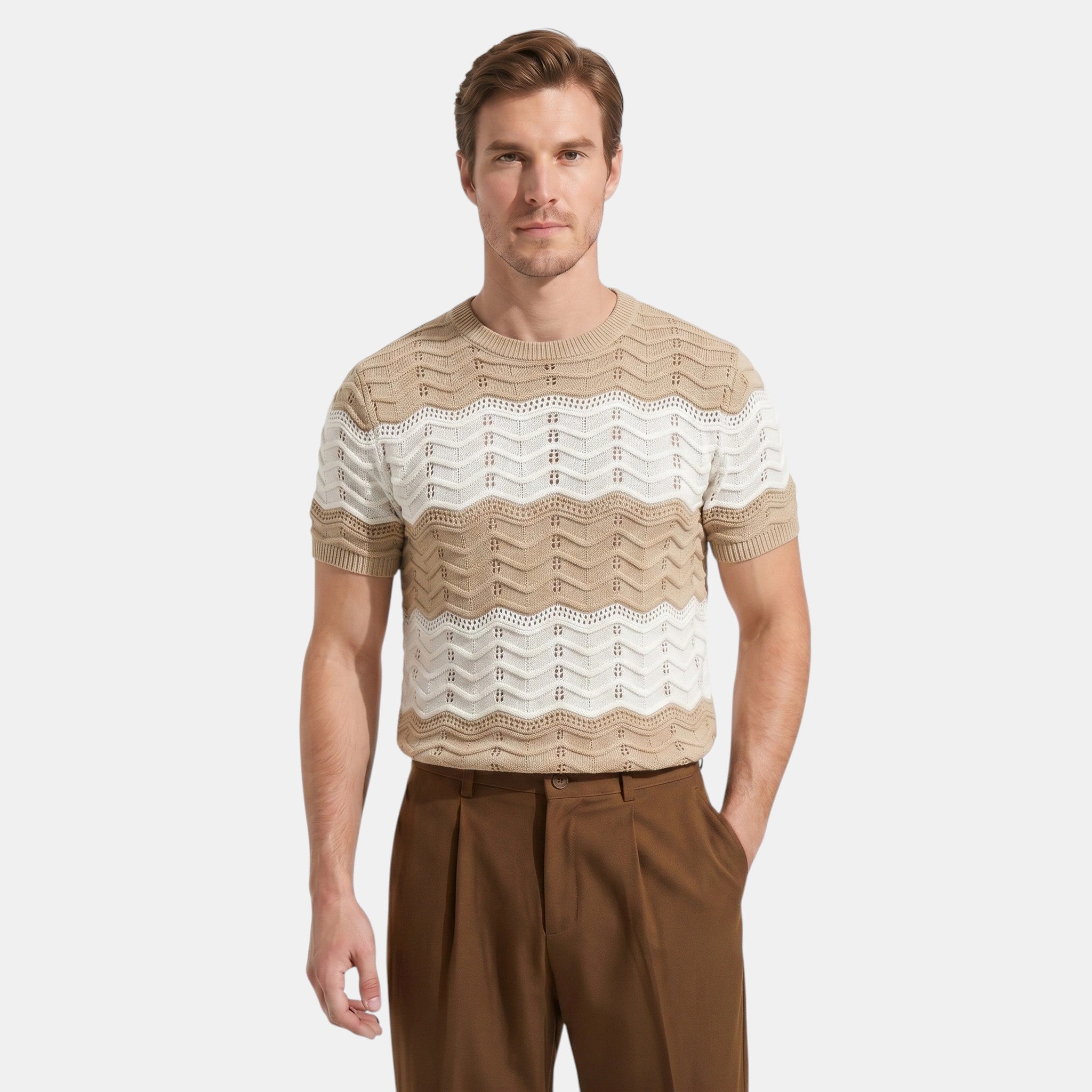 Armaxio | Men's Striped Pointelle Knit Polo Shirt