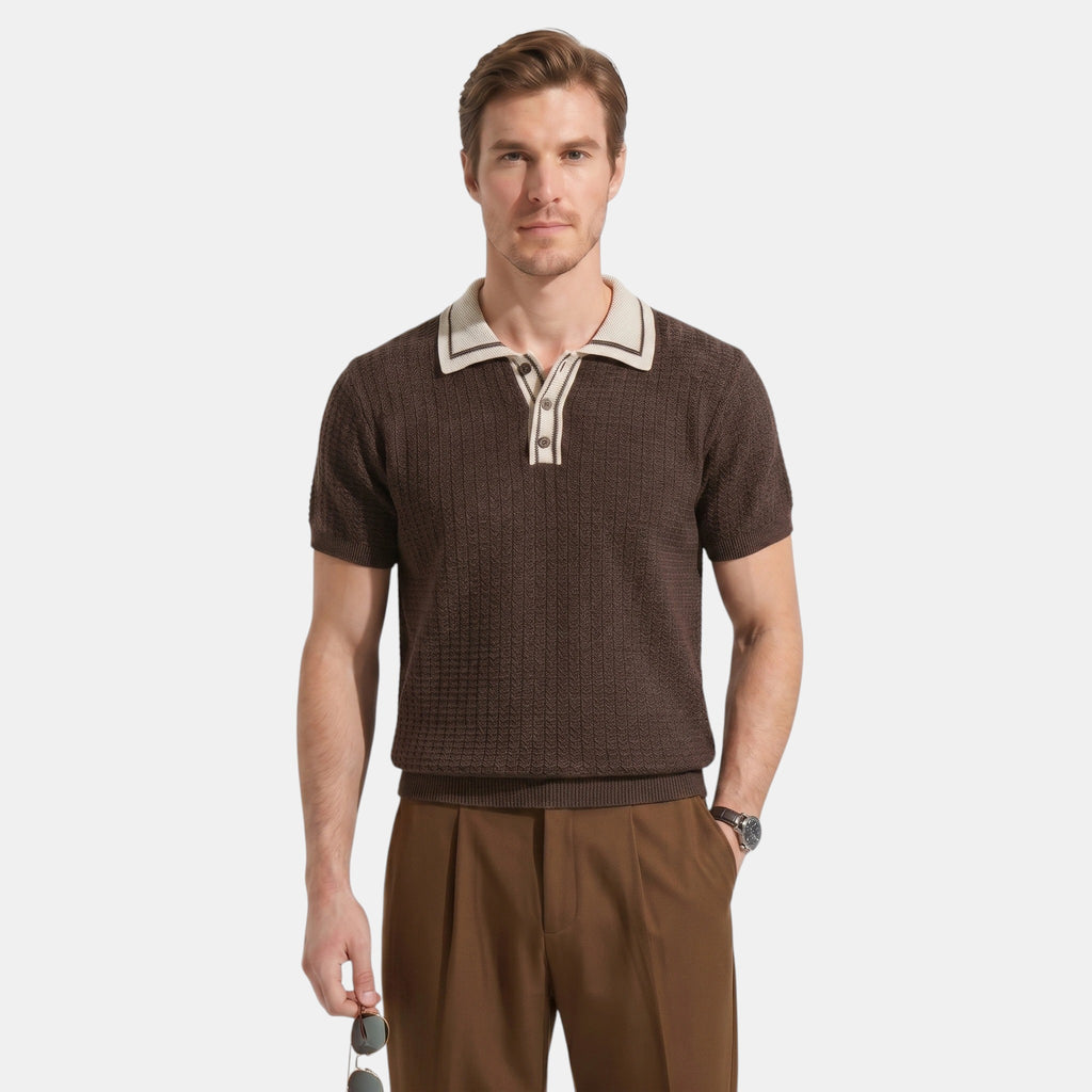 Armaxio | Men's Striped Pointelle Knit Polo Shirt
