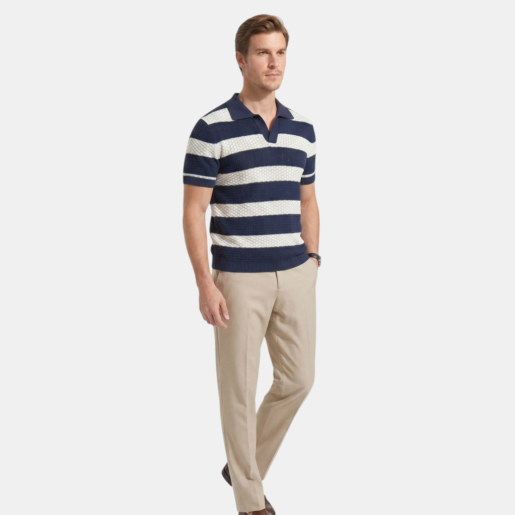 Armaxio | Men's Striped Pointelle Knit Polo Shirt