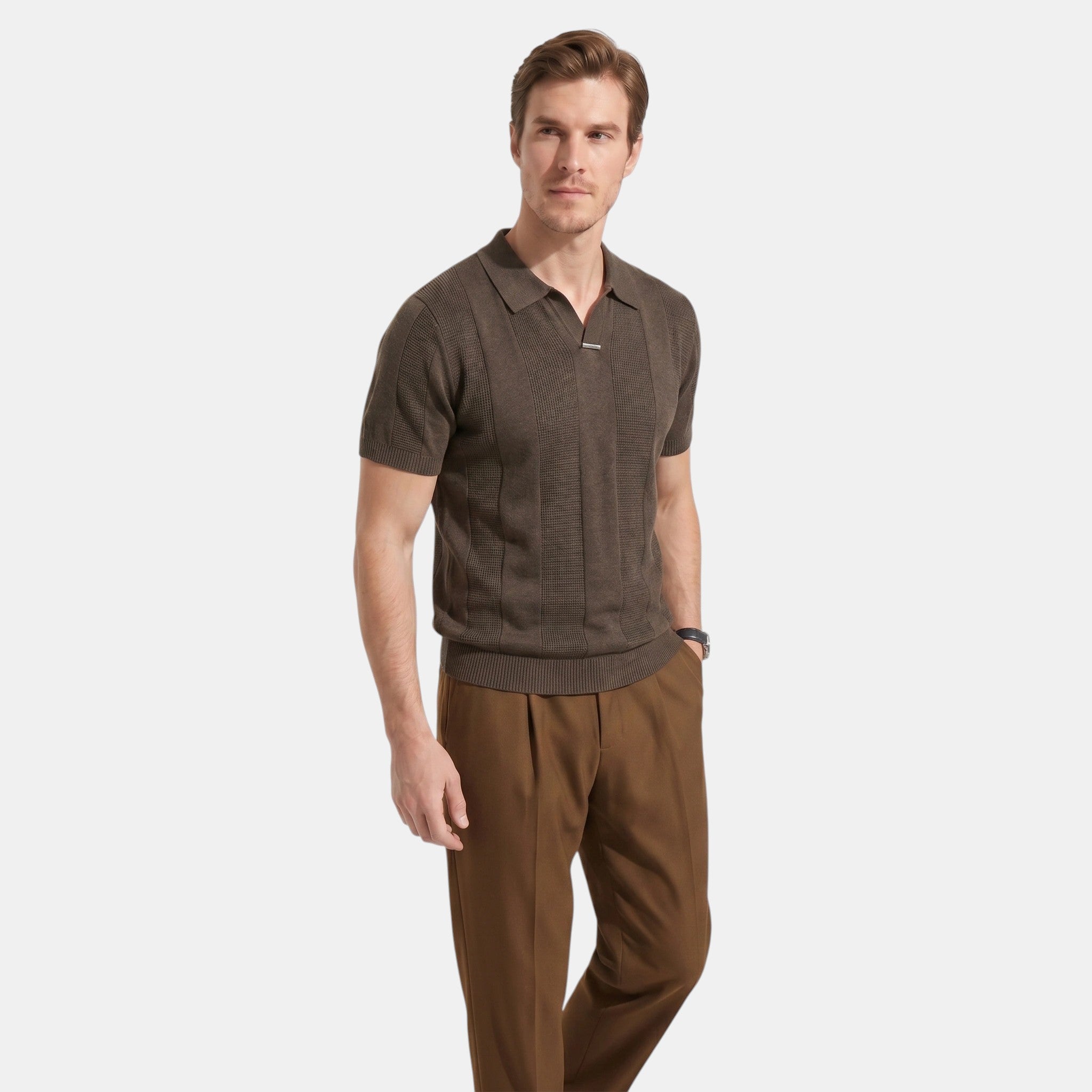 Armaxio | Men's Striped Pointelle Knit Polo Shirt