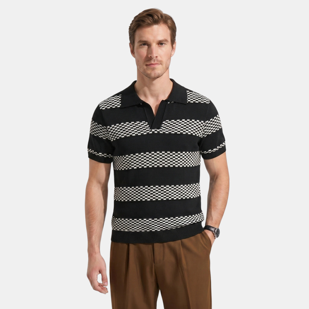 Armaxio | Men's Striped Pointelle Knit Polo Shirt