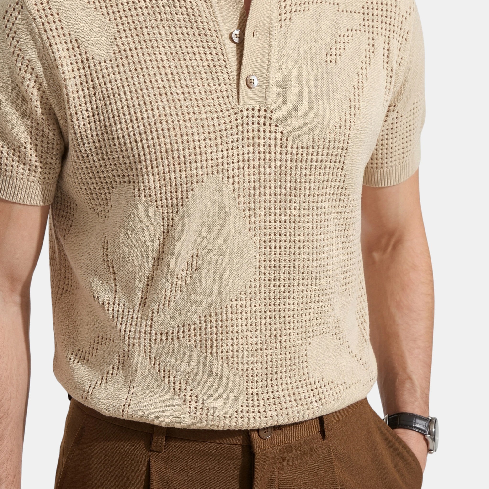 Armaxio | Men's Striped Pointelle Knit Polo Shirt