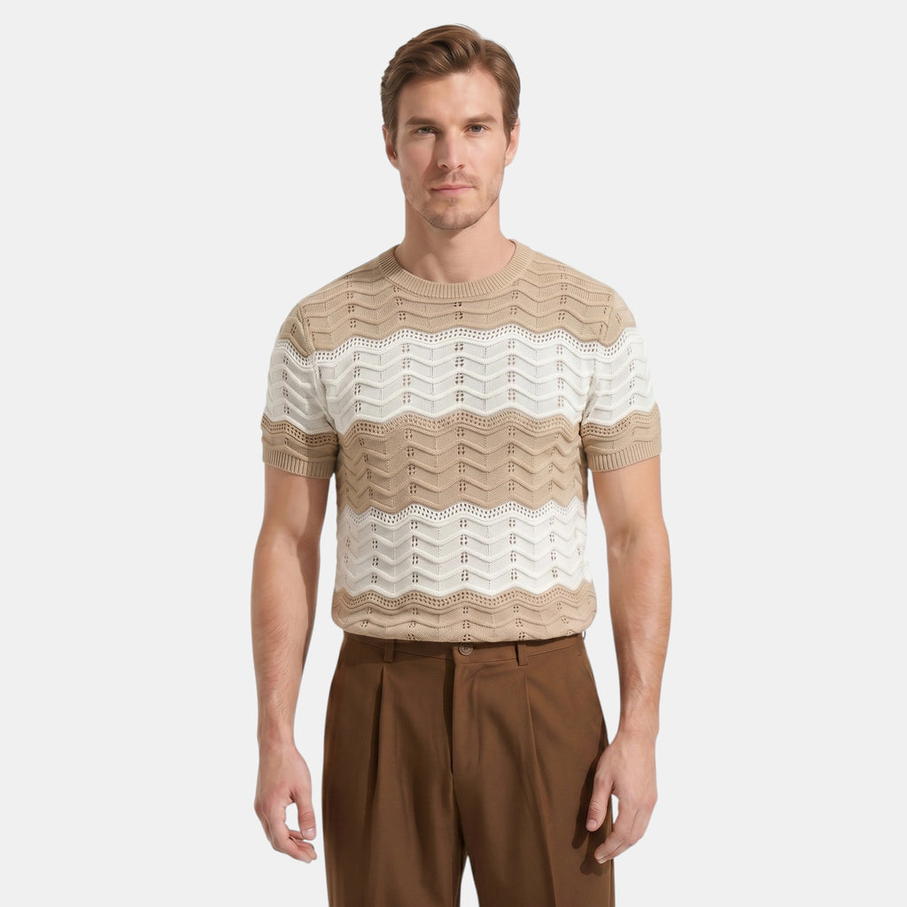 Armaxio | Men's Striped Pointelle Knit Polo Shirt