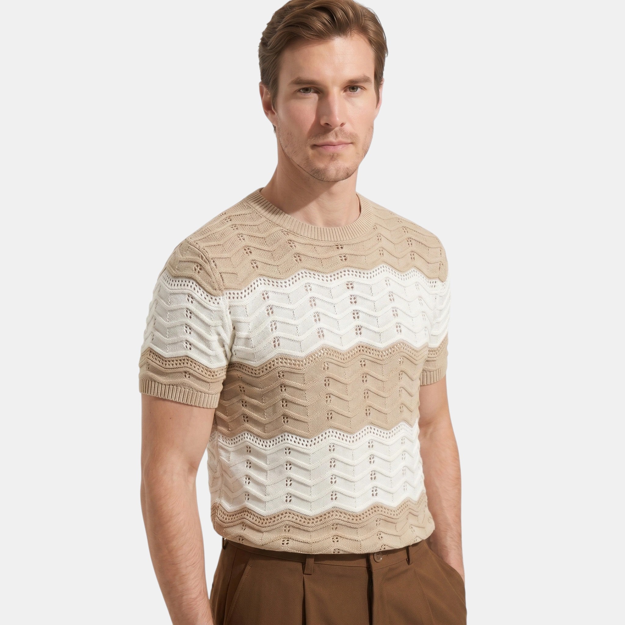 Armaxio | Men's Striped Pointelle Knit Polo Shirt