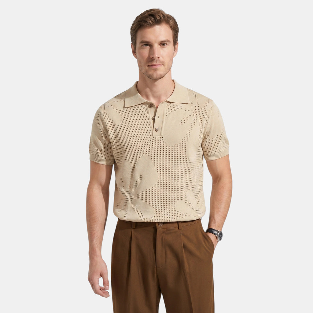 Armaxio | Men's Striped Pointelle Knit Polo Shirt