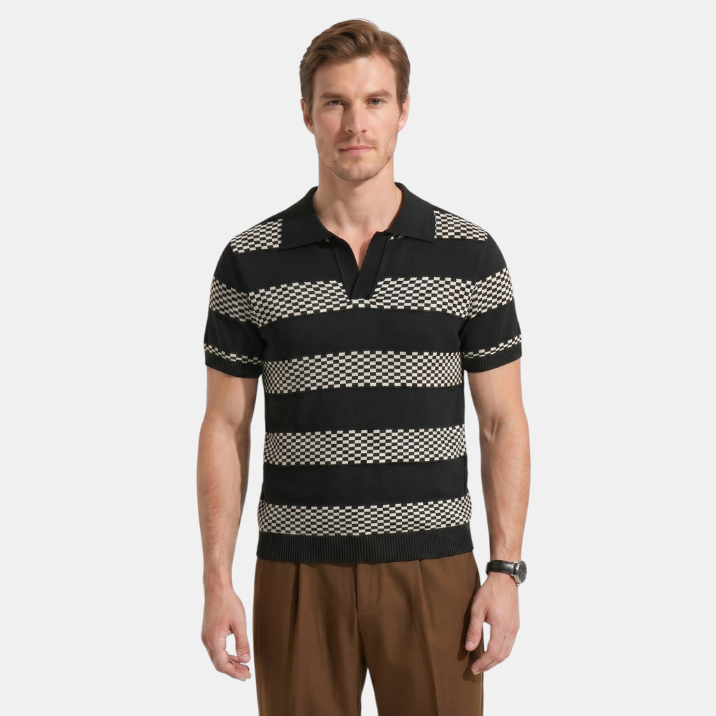 Armaxio | Men's Striped Pointelle Knit Polo Shirt