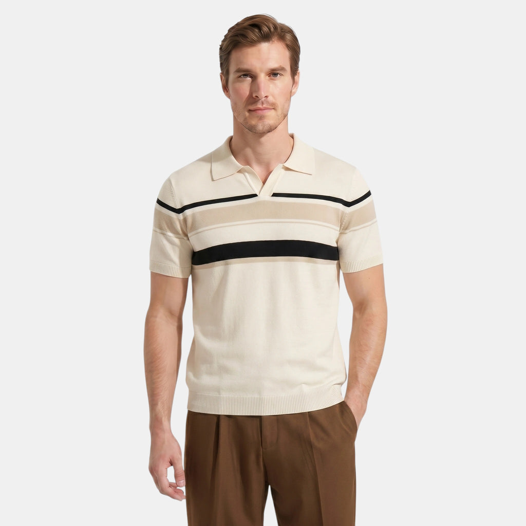 Armaxio | Men's Striped Pointelle Knit Polo Shirt