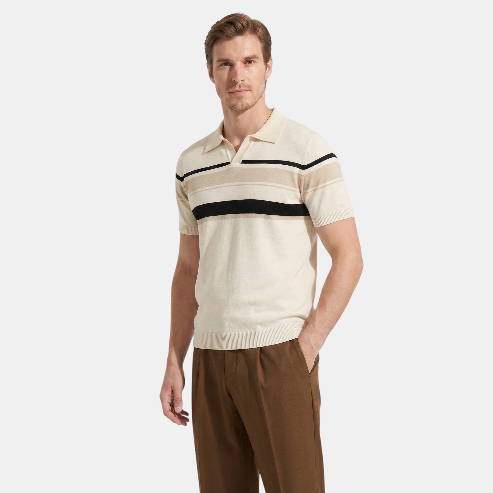 Armaxio | Men's Striped Pointelle Knit Polo Shirt