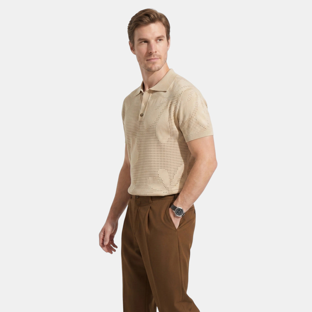 Armaxio | Men's Striped Pointelle Knit Polo Shirt