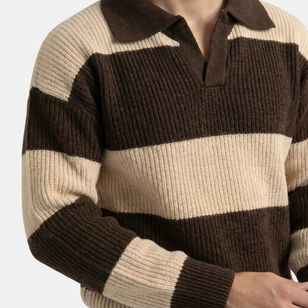 Armaxio | Men's Striped Polo Collar Knit Sweater Loose Fit
