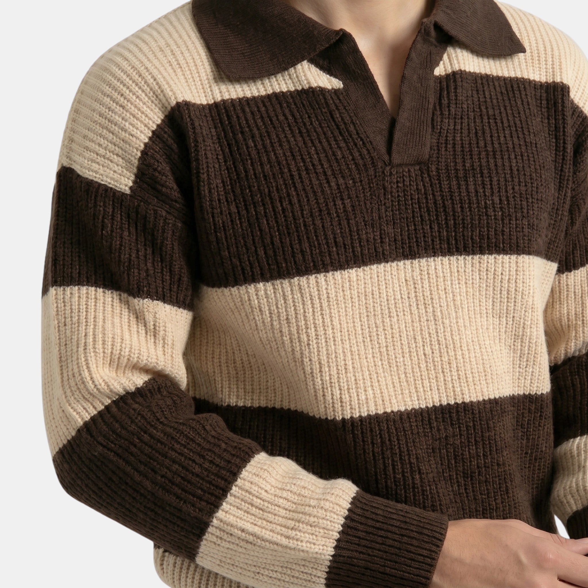 Armaxio | Men's Striped Polo Collar Knit Sweater Loose Fit