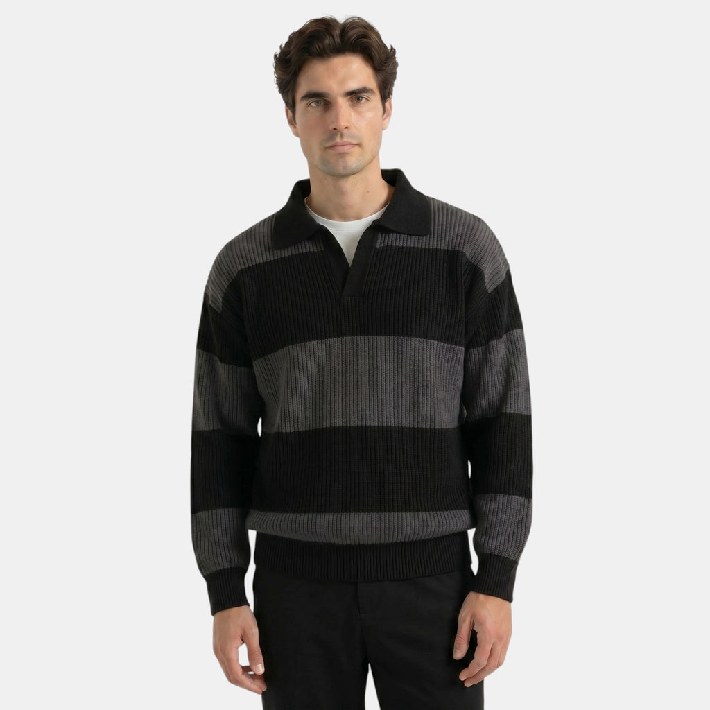Armaxio | Men's Striped Polo Collar Knit Sweater Loose Fit