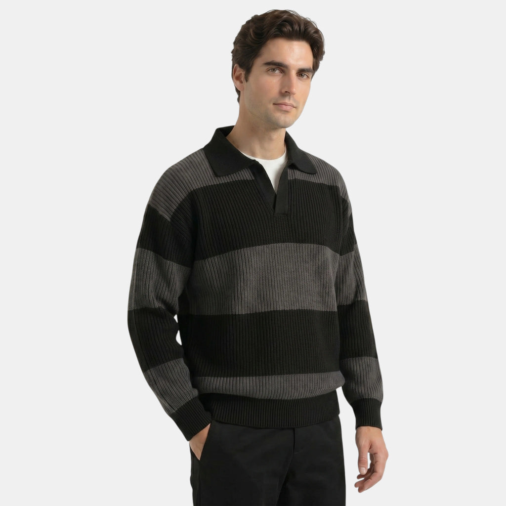 Armaxio | Men's Striped Polo Collar Knit Sweater Loose Fit