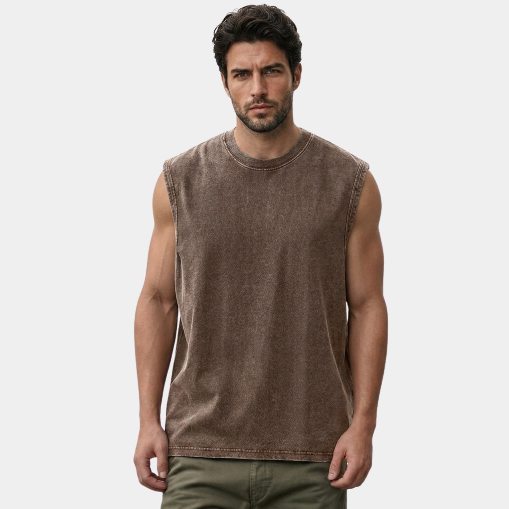 Armaxio | Men's Washed Sleeveless Tank Top Loose Fit O-Neck